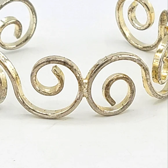 Best Silver tone Scroll Coil Curl Curlicue Whorl Spiral Cuff Bangle Bracelet Vtg - Picture 4 of 6